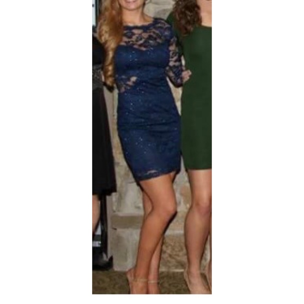 B. Darlin Navy Lace Dress with Cutouts